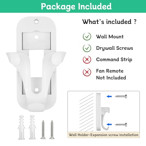 Wall Mount Bracket for Hunter Remote 99122, 99123, 99600, RAN003, K047402 | Ceiling Fan Remote Control Holder with Screws, Easy Installation - Only Remote Holder