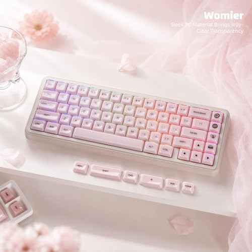 Womier Low Profile Keycaps, Jelly Pink Keycaps, Shine Through Key caps | 127 Keys Custom Keycaps for Mechanical Keyboard 60% 65% 75% 80% 100% Cherry Gateron MX Switches - color: A-Pink