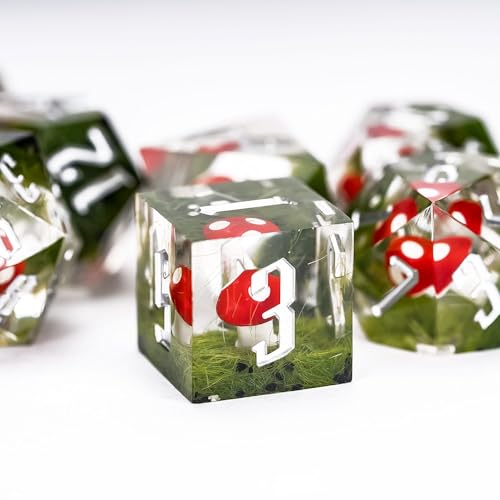 Cusdie Sharp Edge DND Dice, 7 PCs Red Mushroom Dice Set D&D D20 D12 D10 D8 D6 D4, Handcrafted Polyhedral Dice Set for RPG and Other Table Games(Red Mushroom) - color: Red Mushroom