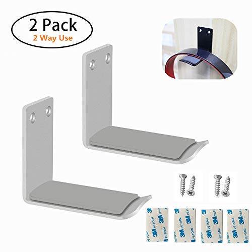 Headphone Stand Holder Stick-On Adhesive Hooks Under-Desk Earphone Stand Headset Hanger Mount 2 Pack Aluminum Wallmount Hook Clamp Headphone Desk Hanger (2 silver)