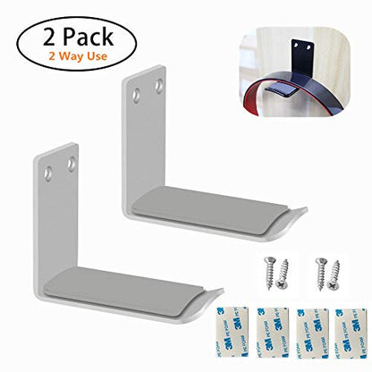 Headphone Stand Holder Stick-On Adhesive Hooks Under-Desk Earphone Stand Headset Hanger Mount 2 Pack Aluminum Wallmount Hook Clamp Headphone Desk Hanger (2 silver)
