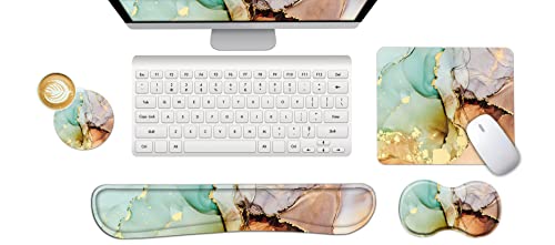Ergonomic Wrist Rest + Mouse Pad + Keyboard Wrist Support + Coaster, Memory Foam Mousepad Non-Slip Rubber Base Durable Comfortable 4pcs for Easy Typing Pain Relief, Abstract Art Marble - color: Abstract Art Marble