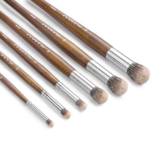Fuumuui Professional Paint Brush Set, 6Pcs Natural Badger Hair with Dome Shape Blending Mop Oil Paint Brushes for Acrylic Painting Oil and Gouache - style: Dome