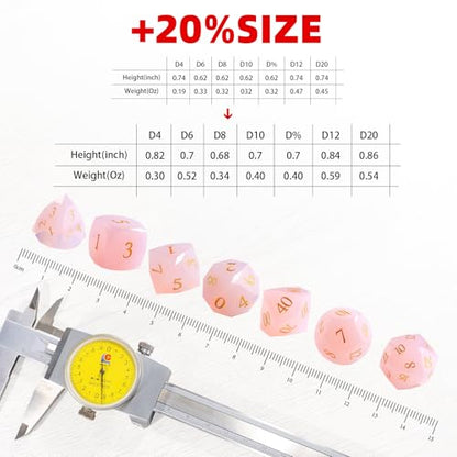 Pink Opal Diamond Cut Dice Set | 7 Piece for D&D, RPG & Tabletop Games | Durable with Premium Gift Box - color: Zs-f