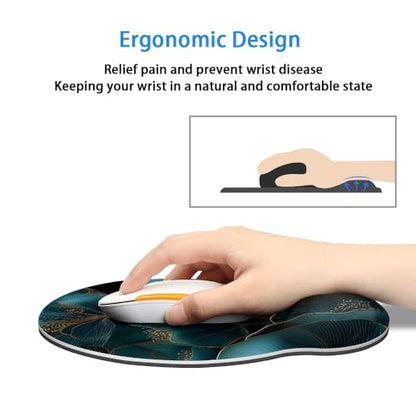Mouse Pad with Wrist Support, Ergonomic Mouse Pad with Memory Foam Wrist Rest Cushion, Non-Slip Rubber Base Gaming Mice Pad for Home Office Computer Laptop,Gold Green Plants - color: Gold Green Plants