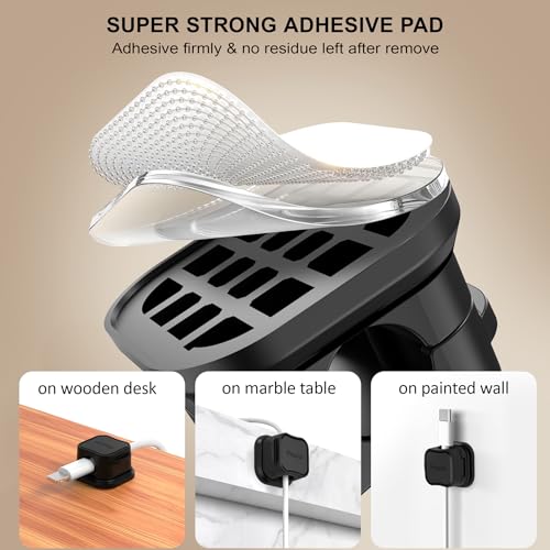 6 Pack Magnetic Cable Clip Organizer Cord Holder, Picozon Adhesive Cable Management, Wire Phone USB Charger Cable Holder, Keeper Organizer for Office Home Desktop Table - Black - size: Pack of 6