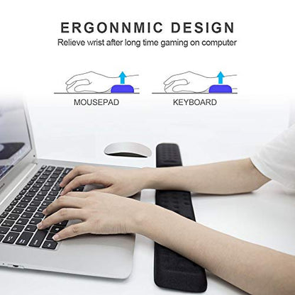 Keyboard and Mouse Wrist Rest Set Gaming Memory Foam Ergonomic Hand Palm Rest Support for Computer, PC, Laptop, Mac Typing and Wrist Pain Relief and Repair (17.3 Inch, Black)