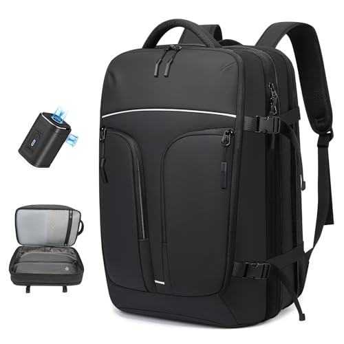 TANGCORLE Vacuum-Compressed Travel Backpack: Expandable, Airline-Approved Laptop Backpack—Unisex Business Backpack - color: Black-b50l