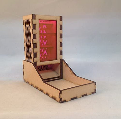 Mini Dice Tower and Tray v4 Neon Pink Acrylic Window Laser Cut MDF Unique Gift