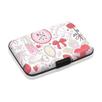 Credit Card Holder for Women, RFID Blocking Aluminum Hard Card Case, Mini Metal Wallet for Business Travel, Pink Bow Love - color: Pink Bow Love
