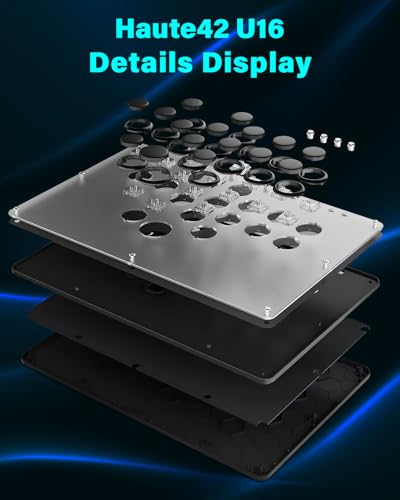 Haute42 U16 Leverless Arcade Stick, Hot-Swap 16-Key Fighting Controller | Custom RGB, Turbo Functions, Hot Swap & SOCD Supported, Compatible with PC/Ps3/Ps4/Switch/Steam Game Keyboard