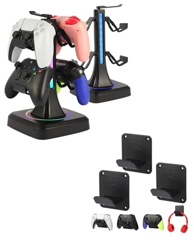 Controller Stand with Lighting and Headphone Stand Wall Mounts
