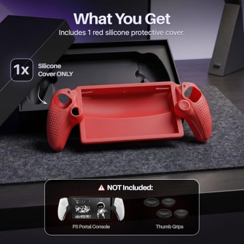 TNP Red Silicone Case Cover Skin Compatible with PlayStation Portal | Protective soft-grip shell for steadier handheld play; 1 flexible cover only, console and thumb grips not included - color: Red