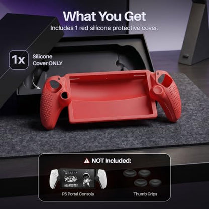 TNP Red Silicone Case Cover Skin Compatible with PlayStation Portal | Protective soft-grip shell for steadier handheld play; 1 flexible cover only, console and thumb grips not included - color: Red