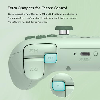 8Bitdo Ultimate 2C Wireless Controller (Hall Effect Joystick Update) for Windows PC and Android, with 1000Hz Polling Rate, Remappable L4/R4 Bumpers, Rumble Vibration and Turbo Function (Green) - color: Green