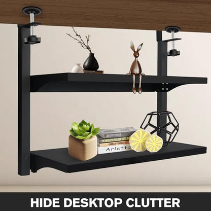 Clamp On Desk Shelf, Above or Under Office Desktop Shelves,Desk Attachment Shelf,Clip On Table Extension, Desk Extender Organizer Shelving for Gaming Organization Accessories