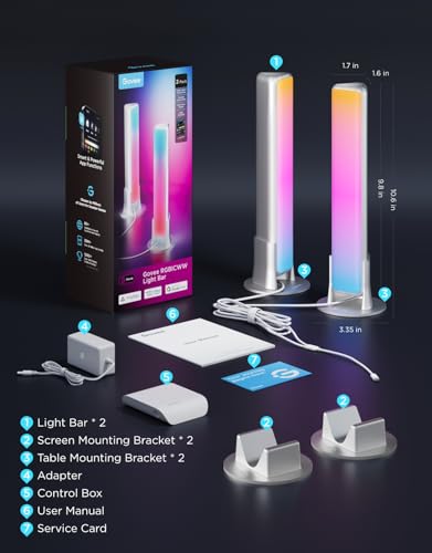 Govee Smart Light Bar, RGBICWW TV Lights for Living Room, Gaming, Silver | Compatible with SmartThings, Matter, Alexa, LED Light Bar with Scene and Music Modes for Living Room, Gaming, PC, App Control - color: Silver