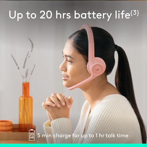 Logitech Zone 300 Wireless Bluetooth Headset with Noise-Canceling Microphone, Compatible with Windows, Mac, Chrome, Linux, iOS, iPadOS, Android – Rose - color: Rose