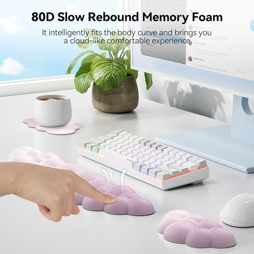 TECKNET Cloud Keyboard Wrist Rest Set, Cloud Wrist Rest with Non-Slip Base, PU Leather Wrist Pad for Keyboard with Ergonomic Memory Foam for Computer Laptop Office Gaming Pain Relief, Gradient Purple - color: Gradient Purple