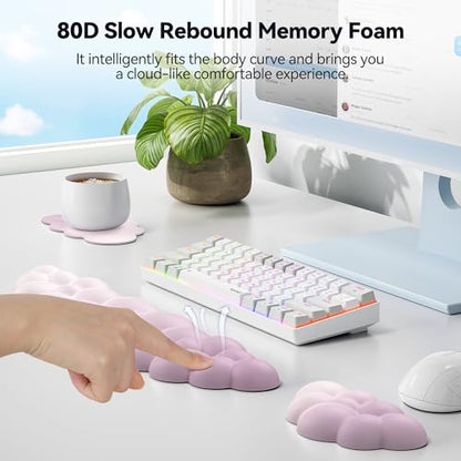 TECKNET Cloud Keyboard Wrist Rest Set, Cloud Wrist Rest with Non-Slip Base, PU Leather Wrist Pad for Keyboard with Ergonomic Memory Foam for Computer Laptop Office Gaming Pain Relief, Gradient Purple - color: Gradient Purple
