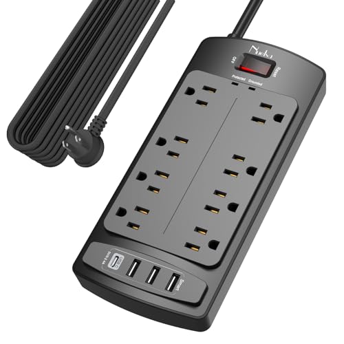 Surge Protector Power Strip - Nuetsa Flat Plug Extension Cord with 8 Outlets and 4 USB Ports, 20 Feet Power Cord, 2700 Joules, ETL Listed, Black - color: Black(8 Outlets), size: 20 Ft