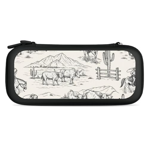 PPIKTC Portable Carrying Case for Switch, Protective Travel Case with 15 Game Cartridges, Cowboy Cow Longhorn Horse Print Western Game Bag - color: Design (324)