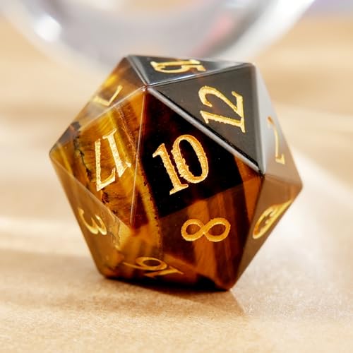 1PCS Gem D20 DND Dice - 25mm 20 Sided CrystalAmethyst D&D Dice for Dungeons and Dragons, RPG, Roleplaying Games MTG Table Games, Handmade Polyhedral Dice (Tiger Eye) - color: D20-tiger Eye