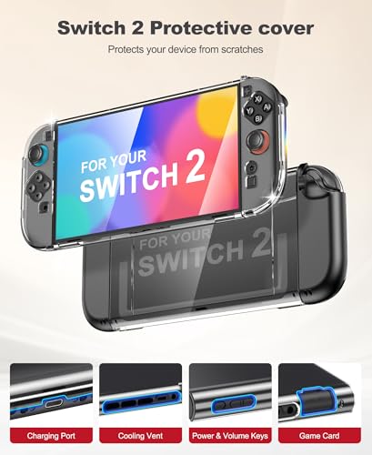 Switch 2 Case for Nintendo Switch 2 (2025)/Switch/OLED, 4-in-1 Bundle Kits for Switch 2, 3X Transparent Protective Cover+2X Screen Protectors+4X Thumb Caps, Accessories Set with Switch 2 Carrying Case - size: 4 in 1 Bundle Kit-Black