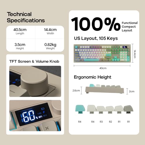 EPOMAKER Aula S102 PRO Membrane Gaming Keyboard with TFT Screen, Volume Knob & Number Pad, BT/2.4G/USB, RGB Backlit, Creamy Silicone Structure, Silent Keyboard for PC Game/Office (Grey) - color: Grey