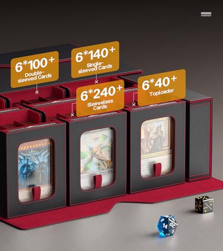 Kabinka MTG Commander Deck Box, 6-Deck Modular Card Case with 100 PCS Card Sleeves, Dice Tray - Holds 600+ Double-Sleeved Cards, 35PT Magnetic Holders for TCG/EDH (Black Red) - color: Black Red
