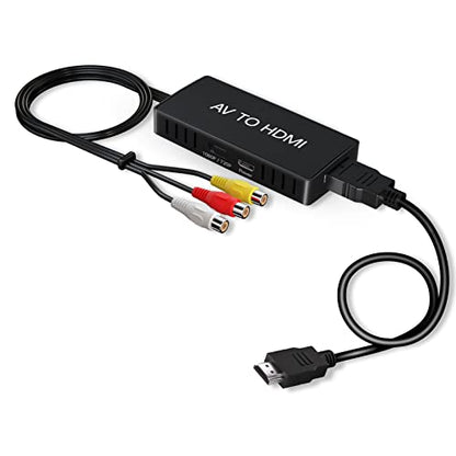 AV to HDMI Converter, RCA to HDMI Adapter, 720P/1080P RCA Composite CVBS Adapter Support PAL/NTSC for PC, Laptop, TV, WII, Xbox, PS2, PS3, STB, VHS, VCR, Blue-Ray DVD Players - color: black