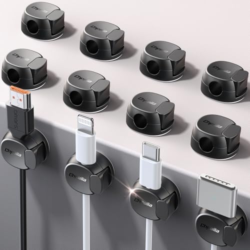 12Pack Cord Organizer [Dual Spring & Clasp, Max Secure] Cable Clips - Chfeila Cord Holder, Desk Cable Management, Adhesive Phone Charging Wire Holder for Nightstand/Car/Wall, Office Accessory - Black - color: Black, size: 12-Pack