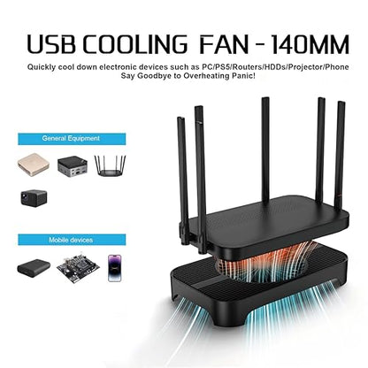 X3 USB Cooling Fan, 18dB Ultra Quiet 140mm USB PC Fan with Built-in Cable and One-Touch Switch Compatible with Router, Receiver, Amplifier, DVR, PlayStation, Xbox, Computer Cabinet Cooling - color: Black