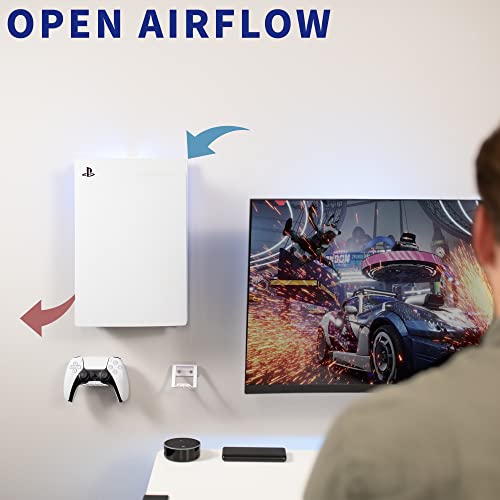 VIVO Steel Wall Mount Bracket Designed for PS5 Gaming Console, Vertical Display for PlayStation 5, Open Design, 2 Controller Mounts, White, MOUNT-PS5W - color: White