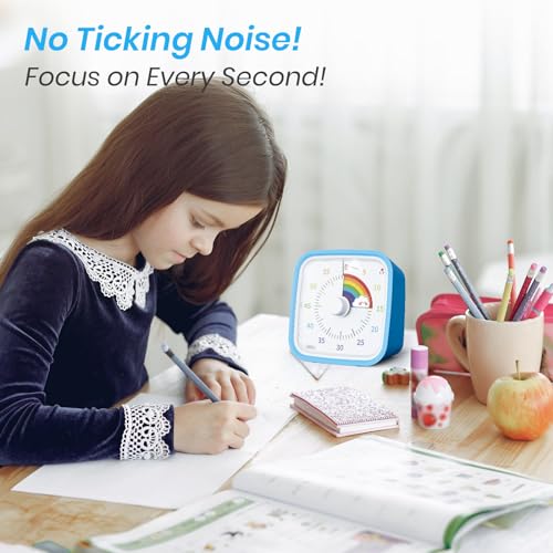Rainbow Visual Timer for Kids, 60-min Countdown Timer, Blue | Protective Case, No Ticking, Mute and Ringing Alarm Available, Time Management Tool, Low Power Reminder, for Study,Game,Work - color: Blue Rainbow