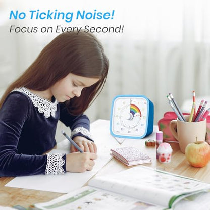 Rainbow Visual Timer for Kids, 60-min Countdown Timer, Blue | Protective Case, No Ticking, Mute and Ringing Alarm Available, Time Management Tool, Low Power Reminder, for Study,Game,Work - color: Blue Rainbow