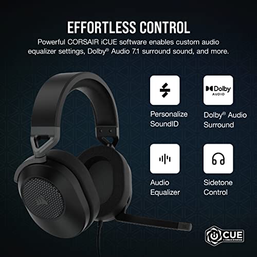 Corsair HS65 Surround Multiplatform Wired Gaming Headset – Dolby Atmos – SonarWorks SoundID – iCUE Compatible – PC, Mac, PS5, PS4, Xbox, Nintendo Switch, Mobile – Carbon