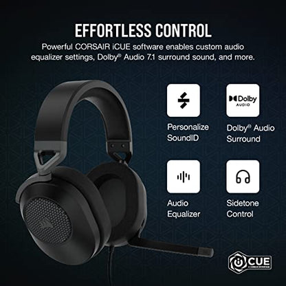 Corsair HS65 Surround Multiplatform Wired Gaming Headset – Dolby Atmos – SonarWorks SoundID – iCUE Compatible – PC, Mac, PS5, PS4, Xbox, Nintendo Switch, Mobile – Carbon