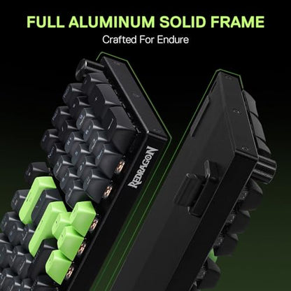 Redragon K740 Wired RGB Gaming Keyboard, Aluminum Base & Knob, 95% Layout | Rock-Solid Metal Build, Multi-Function Control Wheel, Creamy Custom Switch, Swap-Ready Socket, Fade-Resistant PBT Keycap - color: Green Blaze, size: 98 Keys