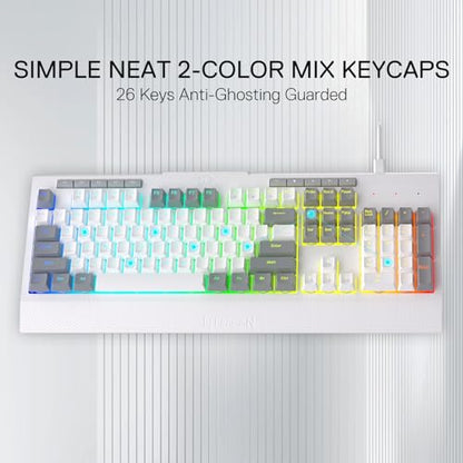 Redragon K525 RGB Backlit 104 Keys Wired Membrane Gaming Keyboard w/ 5 Multimedia Keys & 4 Extra On-Board Macro Keys, Dedicated Media Control, Ergonomic Wrist Rest, Linear Mechanical-Feel Switch - color: White, size: 104 Keys Lite