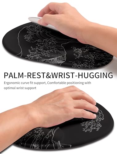 Palm-Rest and Wrist-Hugging Mouse Pad Wrist Rest, Ergonomic Wrist Support with Curve Fitting Cushioned Memory Foam for Carpal Tunnel Pain Relief, 9.9 x 8.3 Inch, Waves - color: Waves