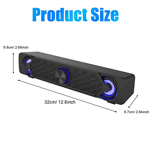 Smalody Small Computer Speakers for Desktop Gaming Monitor, PC Speakers for Desktop Monitor, Computer Speaker Wired USB Powered, Mini Soundbar with Cool Led Light Effect | Compact wired USB computer soundbar with cool LED light effect. Ideal space-saving