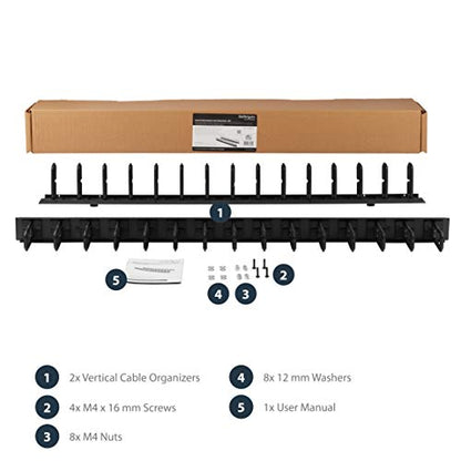StarTech 40U Vertical Server Rack Cable Manager, 2-Pack 3ft (CMVER40UD) | 2-pack 20U network rack cord manager panels, D-ring hooks, 30 integrated D-rings, 2x 3ft (91cm) wire organizers, 19in rack - style: 20U 2-pk Vertical