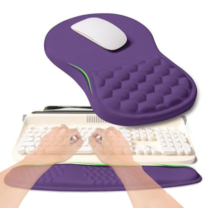 2-in-1 Ergonomic Set, Wave Rise Keyboard Wrist Rest and Massage Bulge Slope Mouse Pad Wrist Support, Cushion Memory Foam Integrated to Relieve Wrist Pain, Dark Purple - color: Dark Purple