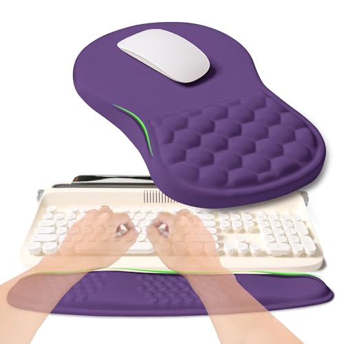 2-in-1 Ergonomic Set, Wave Rise Keyboard Wrist Rest and Massage Bulge Slope Mouse Pad Wrist Support, Cushion Memory Foam Integrated to Relieve Wrist Pain, Dark Purple - color: Dark Purple