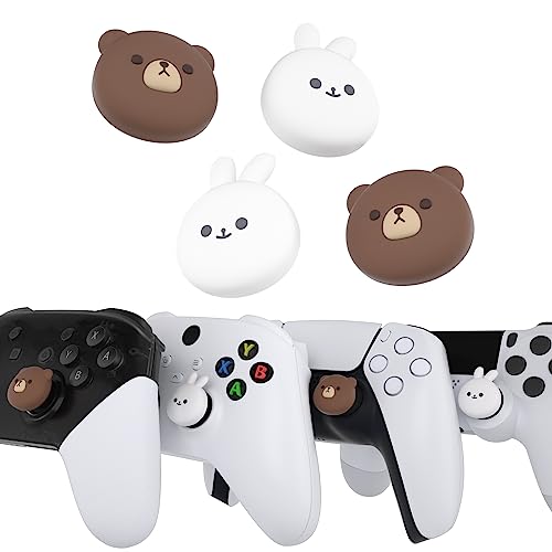 PlayVital Cute Thumb Grip Caps for ps5, Edge, ps4 Controller, Silicone Analog Stick Cover for Xbox Series X/S, Elite Series 2, Thumbstick Caps for Switch 2 Pro Controller - Chubby Bear & Smiley Bunny - color: Chubby Bear & Smiley Bunny