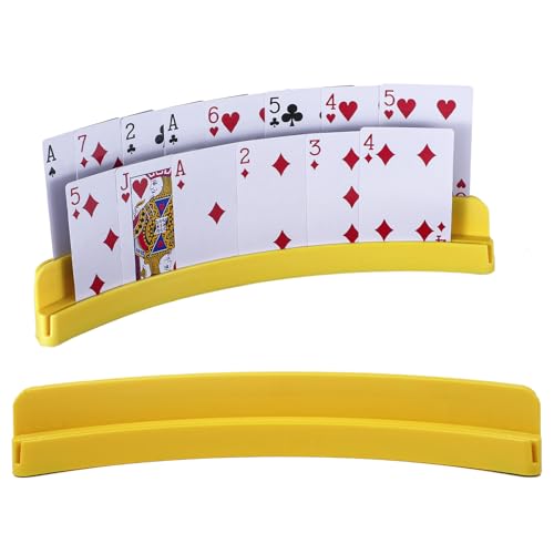 2-Layer Plastic Playing Card Holder for Kids Adults Seniors, Little Hands Card Game Holder with Non-Slip Base – Game Night Ldeal Accessories for Arthritis - color: yellow, size: 2PCS
