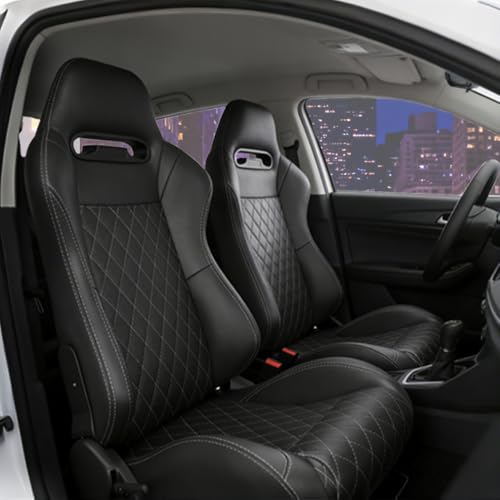 2 Pcs Adjustable Universal Racing Seats with Double Sliders, Reclinable Bucket Seats, 1 Pair of Sport Seats for Vehicles (Black D) - color: Black D