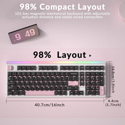 Aula Hero 99 Wired Gaming Keyboard, Hall Effect Switch with Rapid Trigger | Magnetic Switch Keyboard with Number Pad, 101Keys Hot Swap,Web Driver RGB Backlit Mechanical Keyboard for Office PC Gamer - color: Black Pink