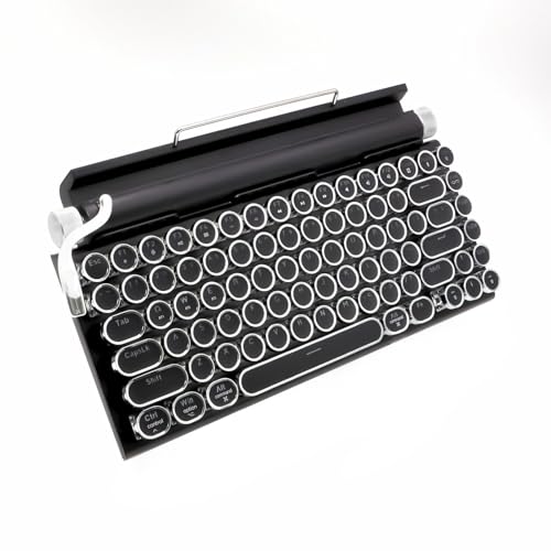 Adventurers Typewriter Style Retro Mechanical Keyboard, White Backlight, 83 Key Bluetooth 5.0 Blue Axis Compatible with Desktop, Laptop, Mac and Mobile, Black, 12.3 x 6.6 x 1.6 Inches - color: Black with white backlight